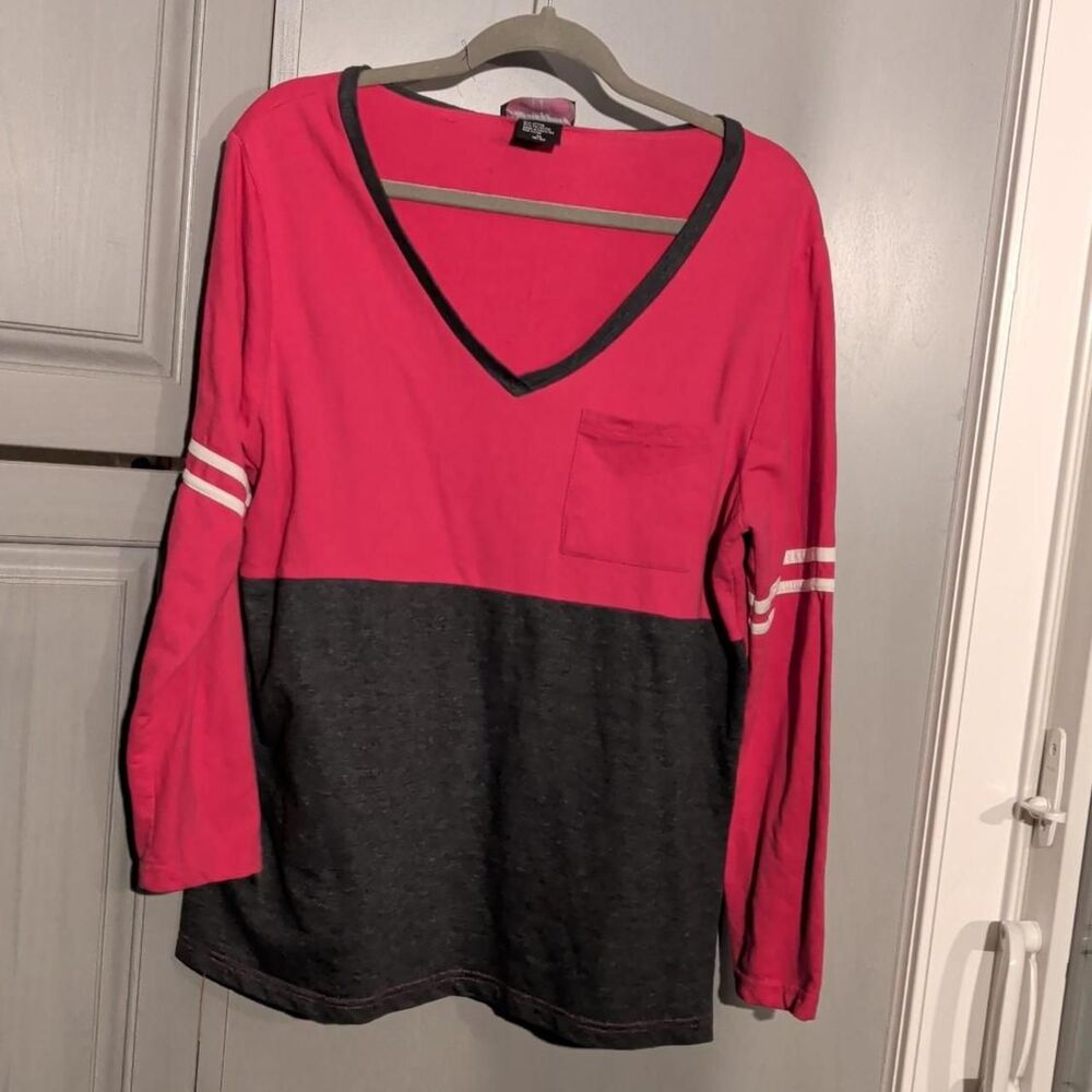 Pink and black color-blocked long sleeve shir